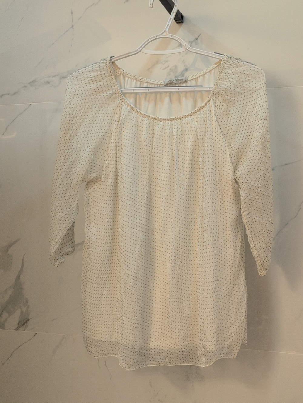 Viola Borghi Cream Eyelet Peasant Blouse - Women Made In Italy. Silk Materials.